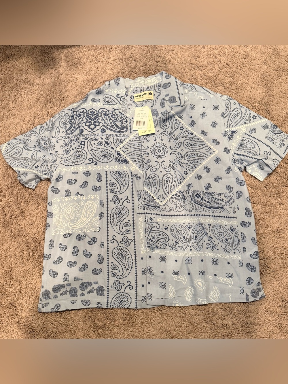 Retrofit Light Blue & Navy Paisley Short Sleeve Button-Down Shirt